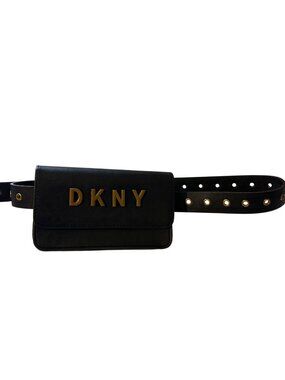 DKNY Black Leather Belt Bag With Gold Hardware & Adjustable Strap